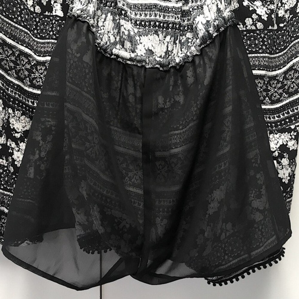 House of Harlow Boho Floral Romper Black White Lace Fringe Trim Festival, Small - Picture 6 of 10